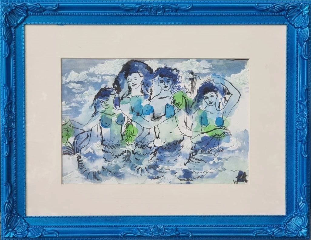 Serene Sapphire Sirens — watercolour and ink on paper
